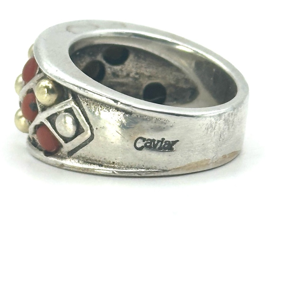 Lagos Caviar Coral Sterling Silver 18 Kt Gold Ring Size 7 RARE - Picture 3 of 9